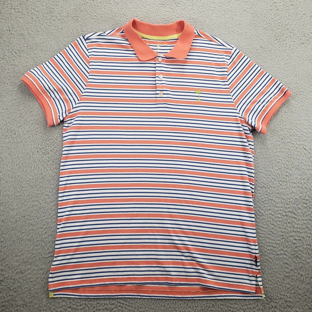 Margaritaville Shirt Mens Large Orange‎ Striped Island Casual Jimmy Buffet Polo